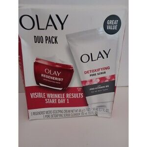 Olay Duo Pack Regenerist NIB Micro-Sculpting Cream 1.7 OZ / Detox Pore Scrub 5oz